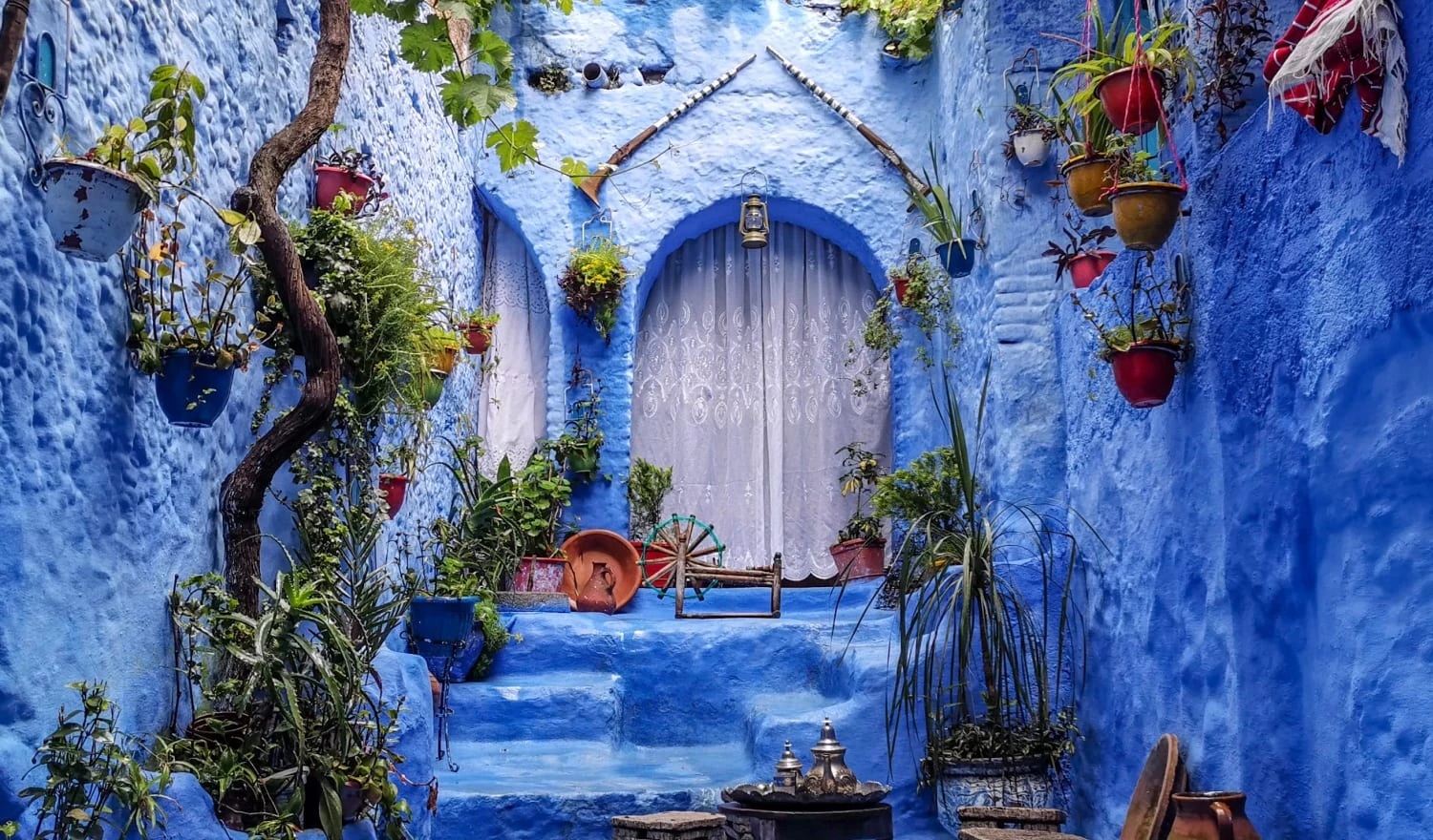 The world-famous blue-painted buildings of Chefchaouen, Morocco.