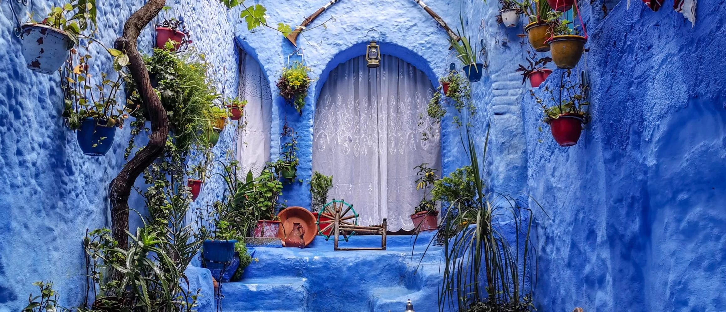 The world-famous blue-painted buildings of Chefchaouen, Morocco.