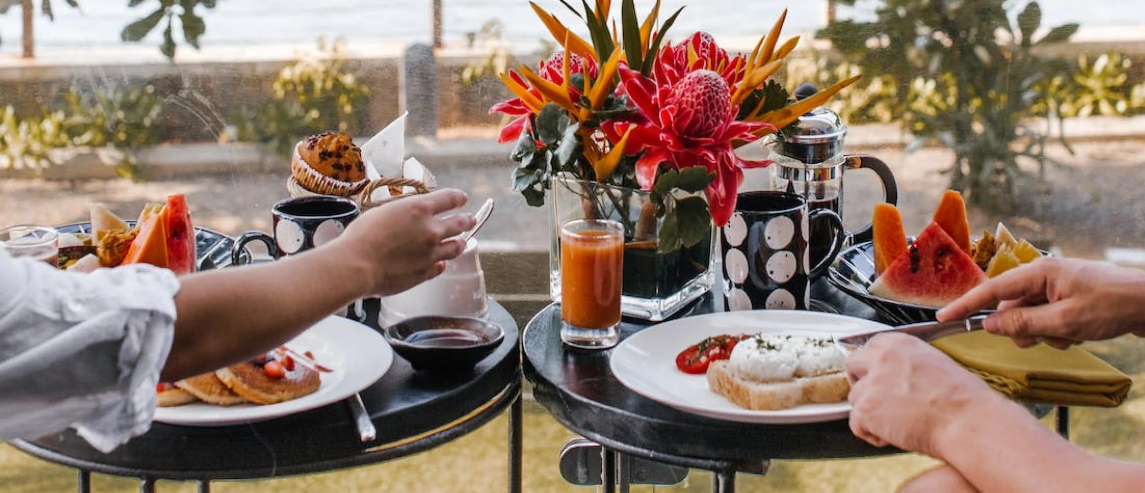 Dining out for breakfast at a resort