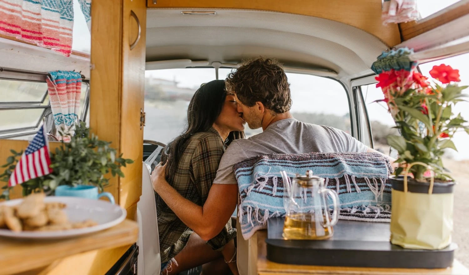 A couple on a camper van getaway