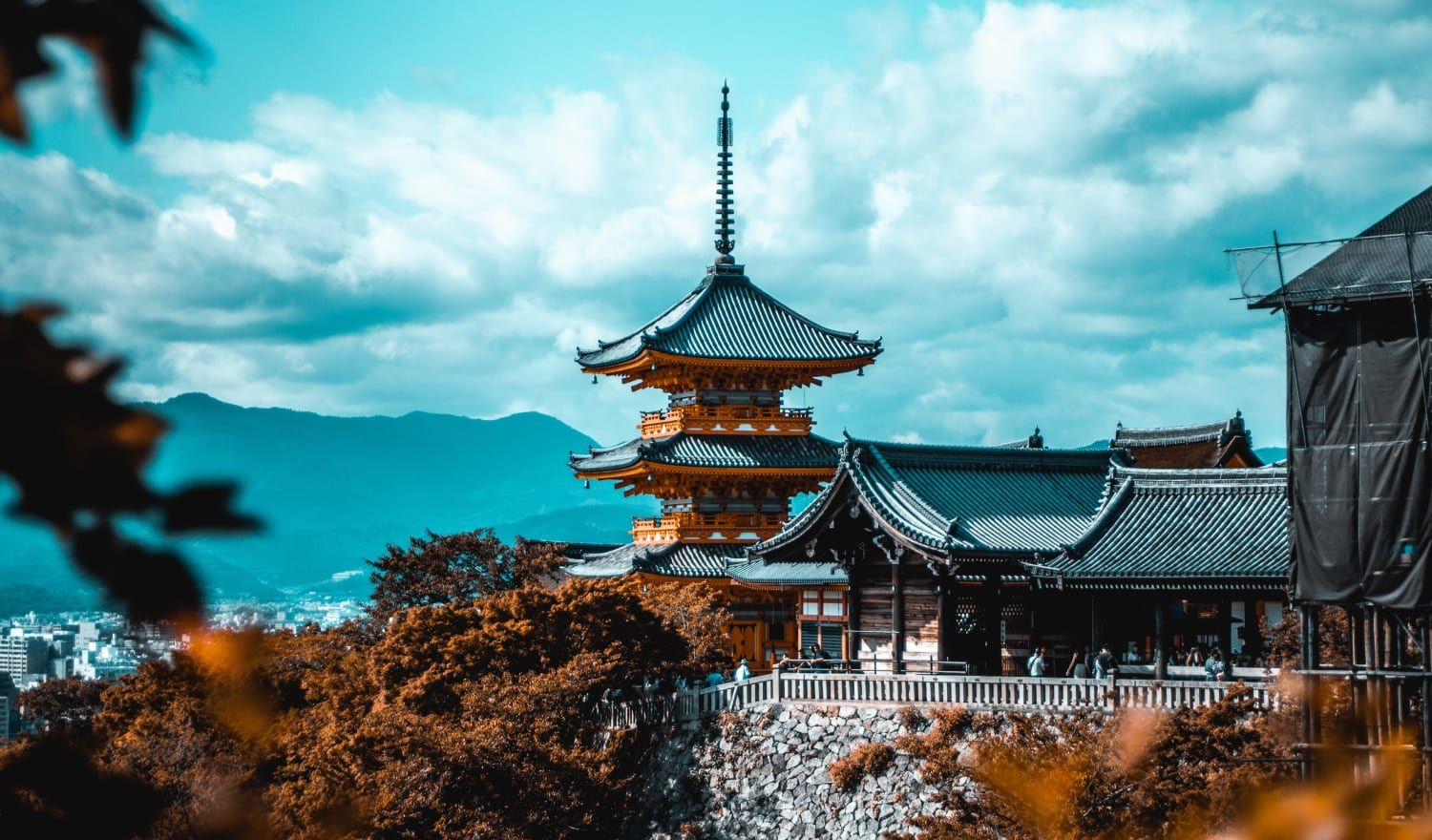 A temple in Kyoto towering over a silver shrine