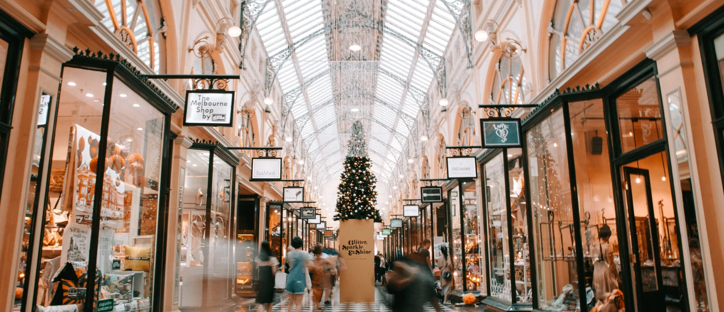 A row of department stores