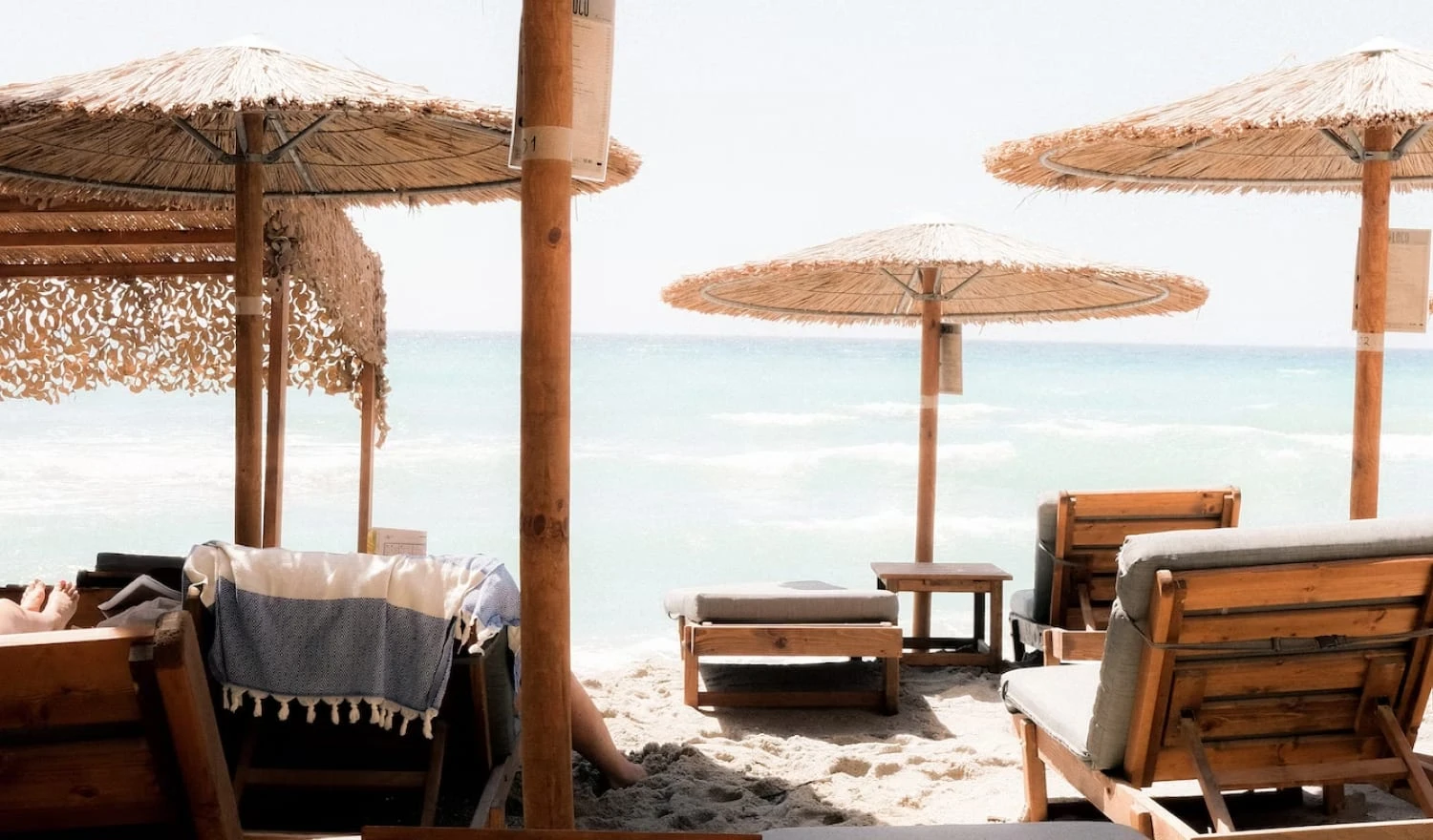 Beach umbrellas on a perfect summer day.