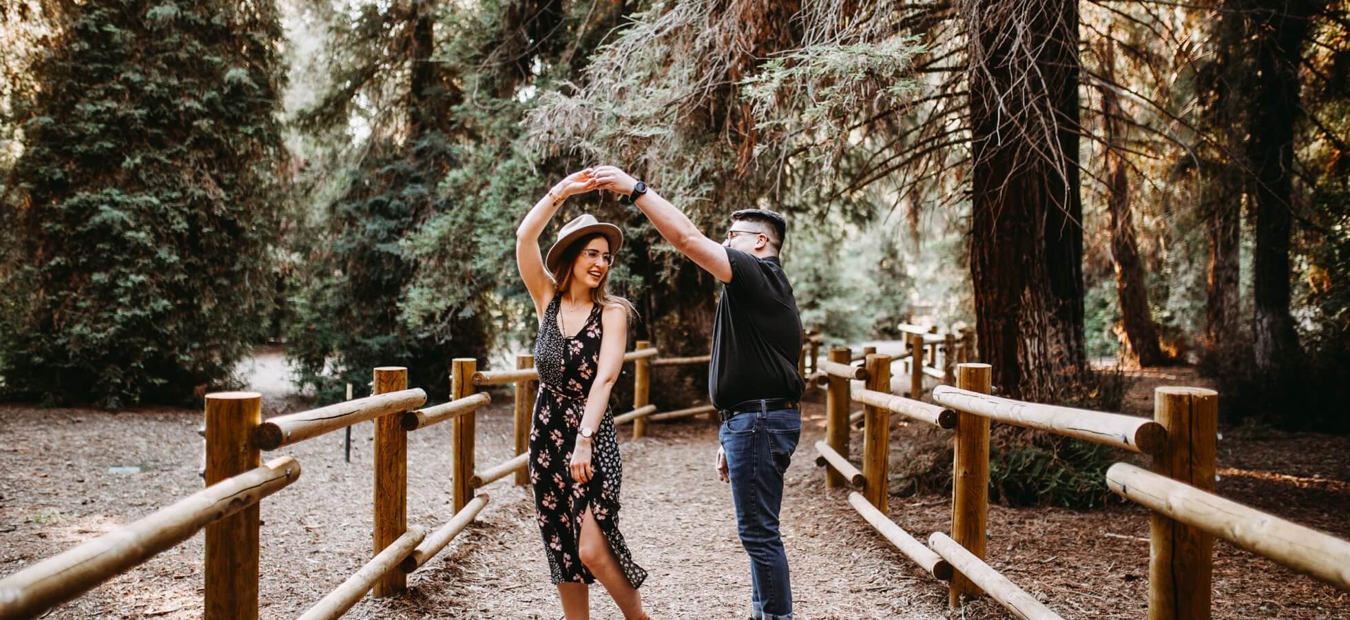 A couple dancing in leaves