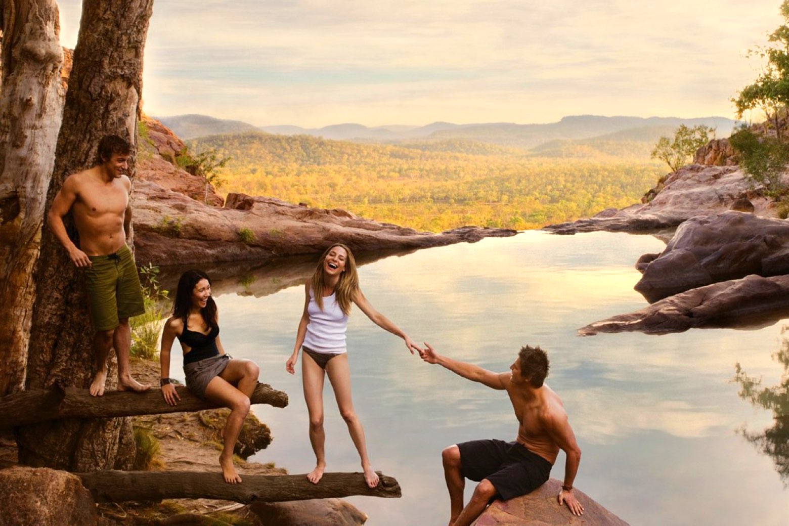 Friends enjoying a natural spring