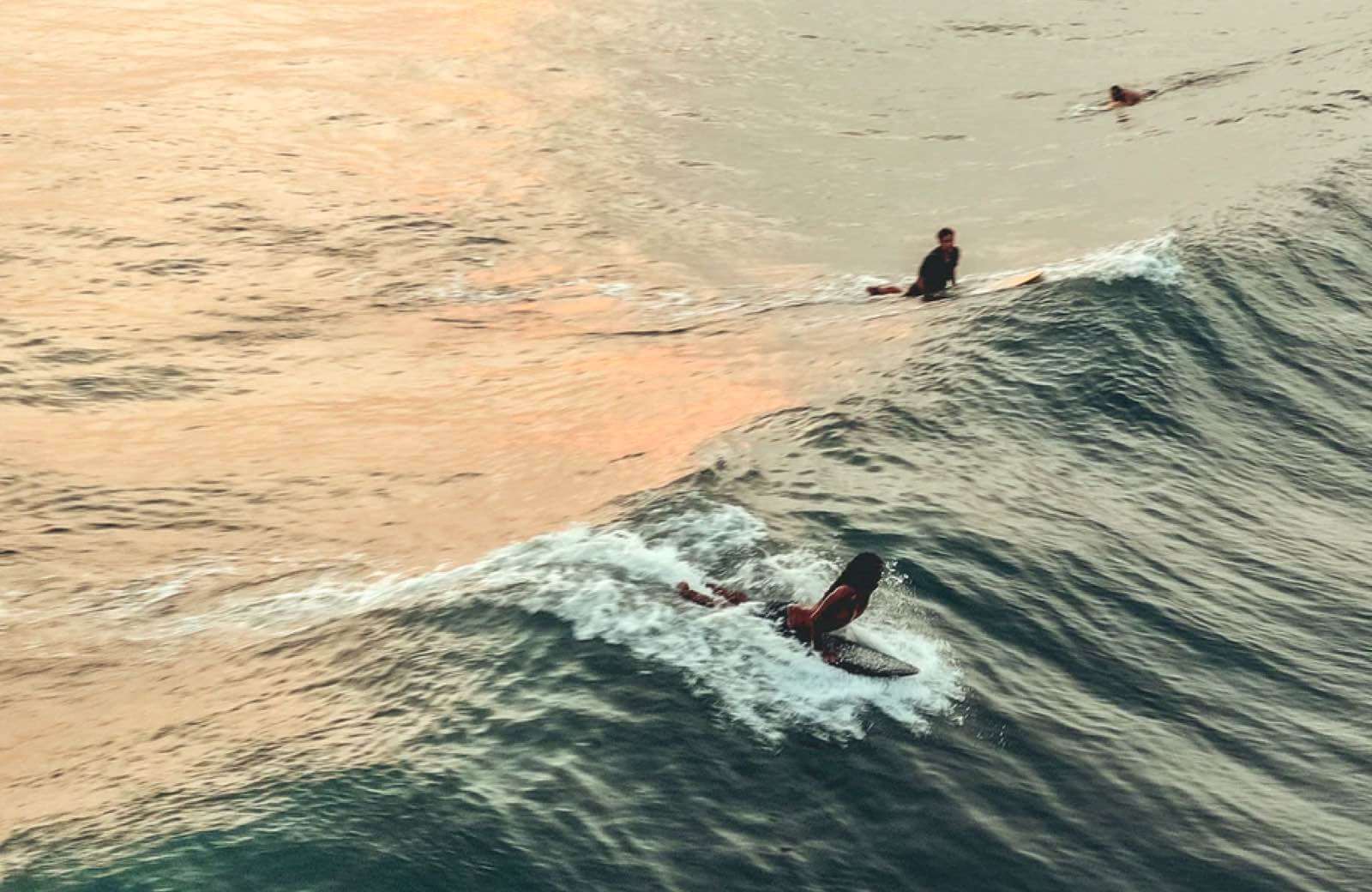 Surfers battling for the peak