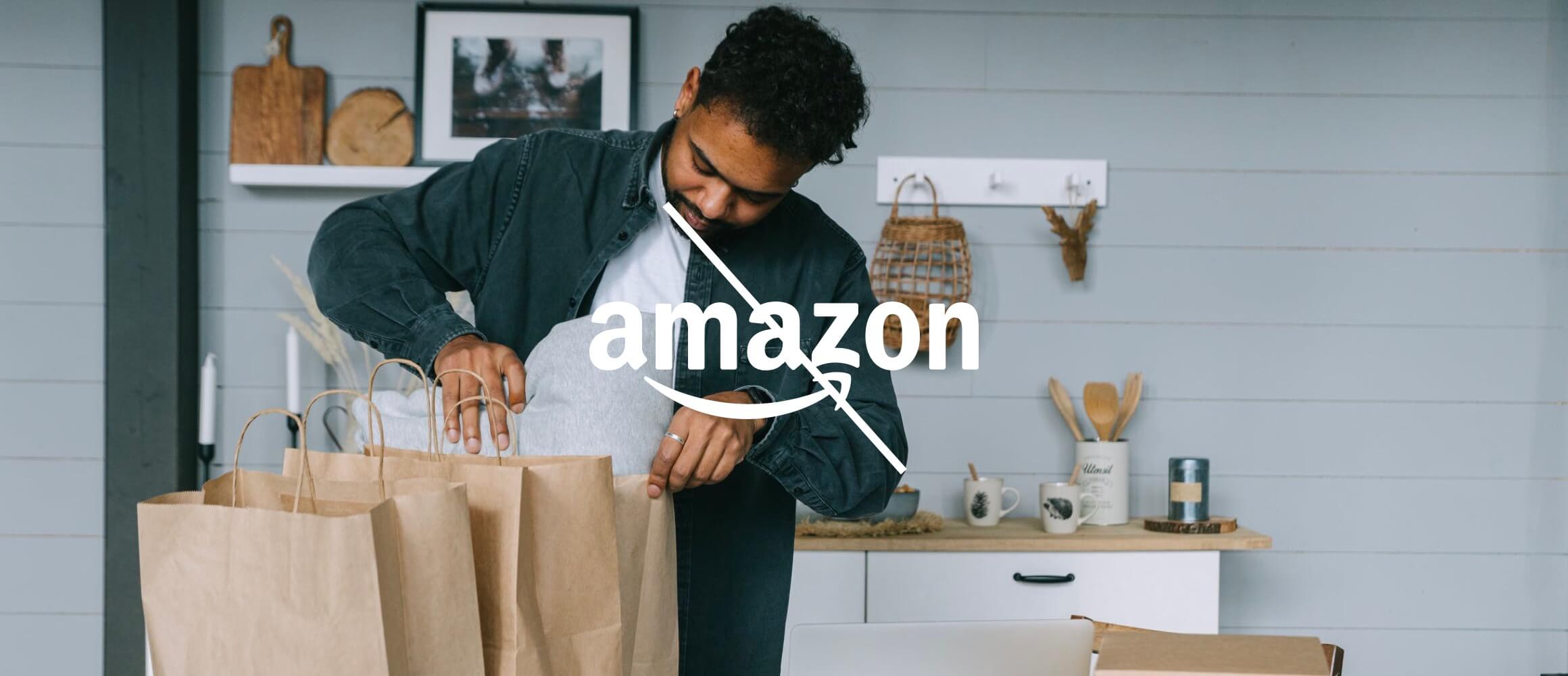 A man packing an Amazon box