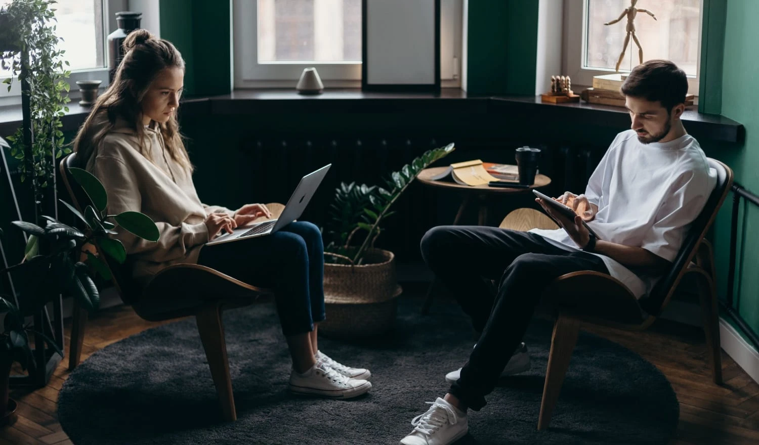 Couple on their devices making tough decisions