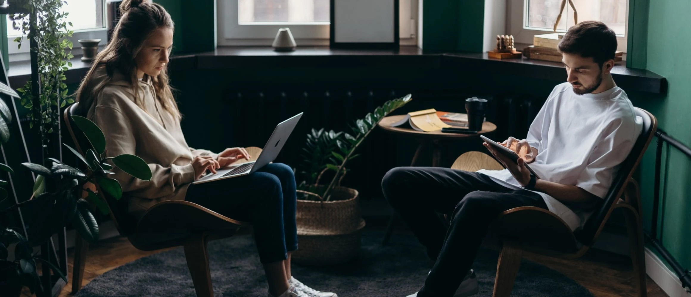 Couple on their devices making tough decisions